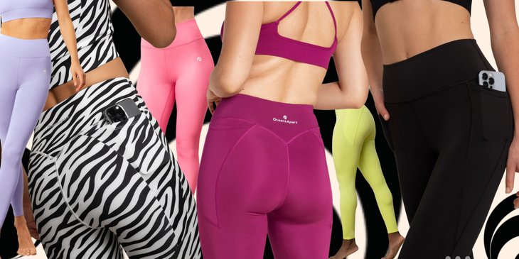 Critères de choix pour un bon legging : gainant, avec des poches et surtout opaque ! Différents modèles de leggings de chez OceansApart, de différents coloris, avec ou sans poches.